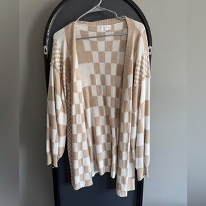 KJP Beige and White Checkered Women's Cardigan